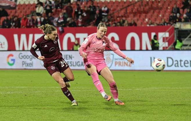 08 02 2026 Soccer Season 2025 2026 1 Women Soccer Bundesliga 17 Matchday 1 FC Nürnberg FCN Club TSG 1899 Hoffenheim Sportfoto Zink DaMa xdaxmax Nastassja Lein 24, 1 FC Nürnberg FCN with shot on goal