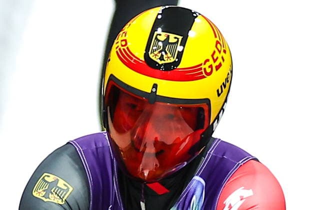 ITALY - FEBRUARY 8, 2026: Max Langenhan of Germany celebrates winning gold in the men s singles luge event at Cortina Sliding Centre in Cortina dâ€™Ampezzo during the 2026 Winter Olympic Games, Olympische Spiele, Olympia, OS Peter Kovalev TASS  88399698