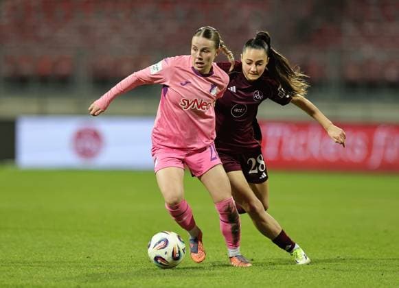 08 02 2026 Soccer Season 2025 2026 1 Women Soccer Bundesliga 17 Matchday 1 FC Nuremberg FCN Club TSG 1899 Hoffenheim Sportfoto Zink DaMa xdaxmax Laura Gloning 20, TSG Hoffenheim Maelle Seguin 28, 1 FC Nuremberg FCN