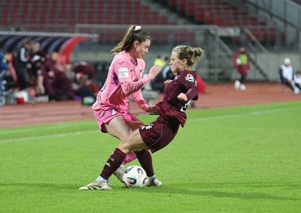 08 02 2026 Soccer Season 2025 2026 1 Women Soccer Bundesliga 17 Matchday 1 FC Nürnberg FCN Club TSG 1899 Hoffenheim Sportfoto Zink DaMa xdaxmax Chiara Marie Hahn 23, TSG Hoffenheim Nastassja Lein 24, 1 FC Nürnberg FCN