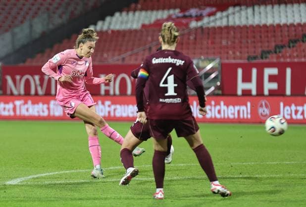 08 02 2026 Soccer Season 2025 2026 1 Women Soccer Bundesliga 17 Matchday 1 FC Nürnberg FCN Club TSG 1899 Hoffenheim Sportfoto Zink DaMa xdaxmax Juliane Maren Schmid 27, TSG Hoffenheim with shot on goal
