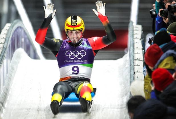 ITALY, CORTINA Dâ€™AMPEZZO - FEBRUARY 8, 2026: Timon Grancagnolo of Germany competes in Run 4 of the men s singles luge event at Cortina Sliding Centre during the 2026 Winter Olympic Games, Olympische Spiele, Olympia, OS Peter Kovalev TASS  88401208