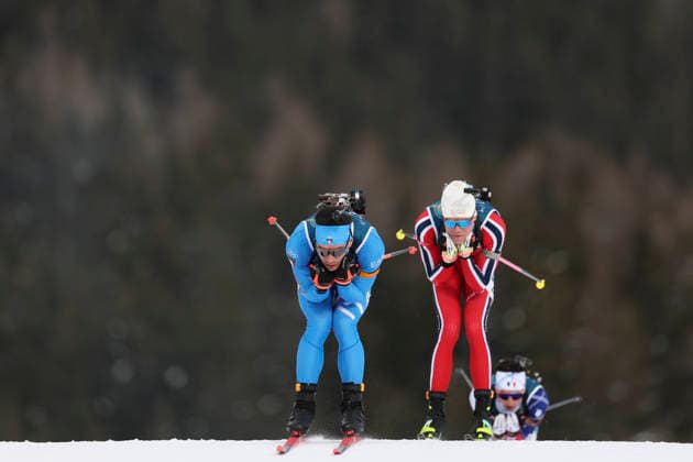 (260208) -- ANTERSELVA, Feb. 8, 2026 -- Tommaso Giacomel (front) of Italy competes during the biathlon mixed relay 4 x 6km (M+W) at the Milan-Cortina 2026 Olympic Winter games, Winterspiele,Spiele, Summer games in Anterselva, Italy, Feb. 8, 2026. ) (MICO2026)ITALY-ANTERSELVA-OLYMPIC WINTER GAMES-BIATHLON-MIXED RELAY 4 x 6KM (M+W) ZhangxTao 