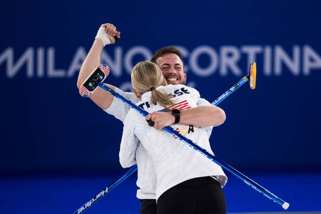 260208 Cory Thiesse and Korey Dropkin of USA celebrate after competing in a round robin mixed doubles curling match between Sweden and USA during day 2 of the 2026 Winter Olympics on February 8, 2026 in Cortina. Photo: Joel Marklund BILDBYRAN kod JM JE0112 bbeng curling Olympic Games, Olympische Spiele, Olympia, OS olympics winter olympics os ol olympiska spel vinter-os olympiske leker milano cortina 2026 milan cortina 2026 milano cortina 2026 olympic games milano cortina 2026 winter olympic games milano cortina-os milano cortina-ol vinter-ol jubel *** 260208 Cory Thiesse and Korey Dropkin of USA celebrate after competing in a round robin mixed doubles curling match between Sweden and USA during day 2 of the 2026 Winter Olympics on February 8, 2026 in Cortina Photo Joel Marklund BILDBYRAN kod JM JE0112 bbeng curling olympic games olympics winter olympics os ol olympiska spel vinter os olympiske leker milano cortina 2026 milan cortina 2026 milano cortina 2026 olympic games milano cortina 2026 winter olympic games milano cortina os milano cortina ol vinter ol jubel  Copyright: JOELxMARKLUND BB260208JM057