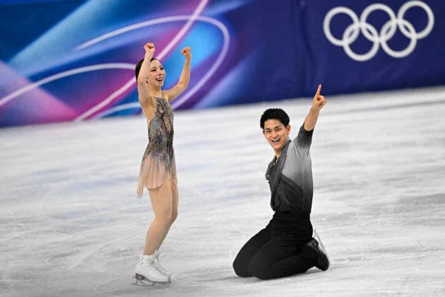 Winter Olympics - Pair Skating - Free Skating Team Event - Milan Riku Miura and partner Ryuichi Kihara of Team Japan celebrate after competing in Pair Skating - Free Skating Team Event on day two of the Milano Cortina 2026 Winter Olympic Games, Olympische Spiele, Olympia, OS at Milano Ice Skating Arena on February 08, 2026 in Milan, Italy. Photo by JMP ABACAPRESS.COM Milan Italy  Copyright: xJMP ABACAx