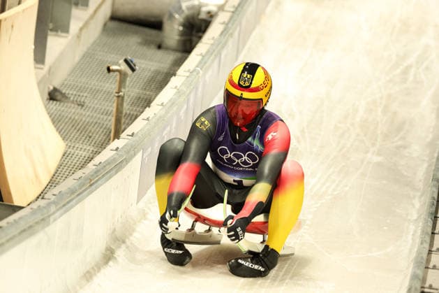 GIOCHI OLIMPICI - Olimpiadi Invernali Milano-Cortina 2026 - Luge Men s Singles Final Max Langenhan (GER) happiness for the gold medal during the Olympic Winter games, Winterspiele,Spiele, Summer games Milano-Cortina 2026, Luge Men s Singles Final on February 08, 2026 at Cortina Sliding Center in Cortina d Ampezzo, Italy Cortina D Ampezzo Italy  Copyright: xIPAxSport ABACAx