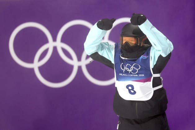 OLYMPICS - Winter Olympic Games, Olympische Spiele, Olympia, OS Milano Cortina 2026 LIVIGNO,ITALY,08.FEB.26 - OLYMPICS, SNOWBOARD - Winter Olympic Games Milano Cortina 2026, Big Air, qualification, women. Image shows the rejoicing of Hanna Karrer (AUT).  GEPAxpictures xHaraldxSteiner