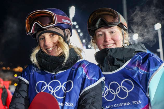 OLYMPICS - Winter Olympic Games, Olympische Spiele, Olympia, OS Milano Cortina 2026 LIVIGNO,ITALY,08.FEB.26 - OLYMPICS, SNOWBOARD - Winter Olympic Games Milano Cortina 2026, Big Air, qualification, women. Image shows Anna Gasser and Hanna Karrer (AUT).  GEPAxpictures xHaraldxSteiner