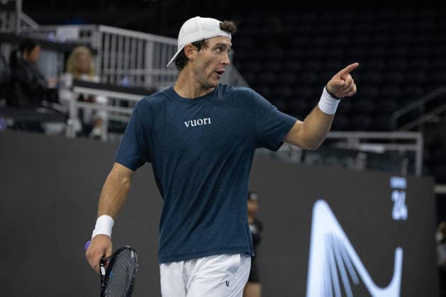 February 8, 2026, Frisco, Texas, USA: TRISTAN BOYER (USA) reacts during a menÃ¢â‚¬â ¢s singles qualifying match at 2026 Nexo Dallas Open at The Ford Center at The Star in Frisco, Texas. Svadja defeated Boyer, 6:3, 5:7, 6:4. Frisco USA - ZUMAh193 20260208_zsp_h193_017 Copyright: xDanielxMcGregor-Huyerx
