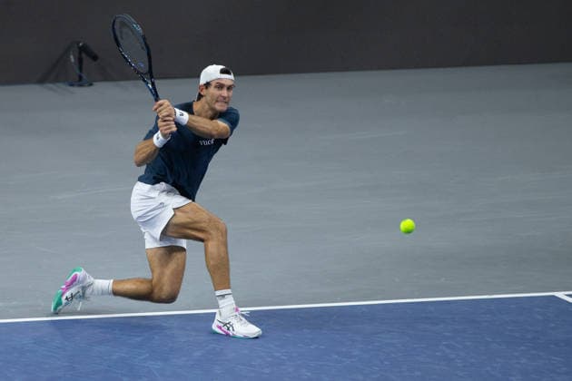 February 8, 2026, Frisco, Texas, USA: TRISTAN BOYER (USA) returns with a forehand during a menÃ¢â‚¬â ¢s singles qualifying match at 2026 Nexo Dallas Open at The Ford Center at The Star in Frisco, Texas. Svadja defeated Boyer, 6:3, 5:7, 6:4. Frisco USA - ZUMAh193 20260208_zsp_h193_050 Copyright: xDanielxMcGregor-Huyerx
