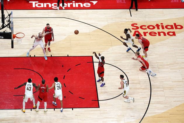 Indiana Pacers v Toronto Raptors TORONTO, CANADA - FEBRUARY 8 : Jamal Shead (23) of Toronto Raptors shoots a free throw during the NBA, Basketball Herren, USA basketball game between Indiana Pacers and Toronto Raptors at the Scotiabank Arena on February 8, 2026 in Toronto, Ontario, Canada. Mert Alper Dervis Anadolu Ontario Canada. Editorial use only. Please get in touch for any other usage.  Copyright: x2026xAnadoluxMertxAlperxDervisx