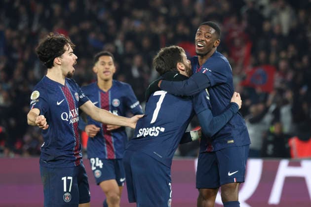 FOOTBALL : Paris Saint Germain Vs Olympique de Marseille - Ligue 1 - 08 02 2026 Joie - But de Khvicha Kvaratskhelia (PSG) - Ousmane Dembele (PSG) - Vitinha (PSG) - Senny Mayulu (PSG) ParisFrance  Copyright: xMichaelxBaucherx