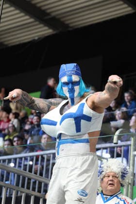 February 8, 2026, Milan, Lombardy, Italy: Finland fan at the Team Finland and Team Czechia in women s Ice hockey, Eishockey Group A game during the Milano Cortina 2026 Olympic Winter games, Winterspiele,Spiele, Summer games at Milano Rho Ice Hockey Arena. Olympics 2026: Milano Cortina: Ice Hockey Women S Group A - CZE-FIN  - ZUMAm117 20260208_oly_m117_008 Copyright: xDavidxMcIntyrex