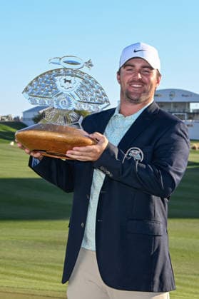 SCOTTSDALE, AZ - FEBRUARY 08: Chris Gotterup (USA) holds the trophy for winning the Waste Management Phoenix Open on February 8, 2026, at TPC Scottsdale, Scottsdale, Arizona. (Photo by Ken Murray Icon Sportswire) GOLF: FEB 08 PGA, Golf Herren WM Phoenix Open EDITORIAL USE ONLY Icon2602080204