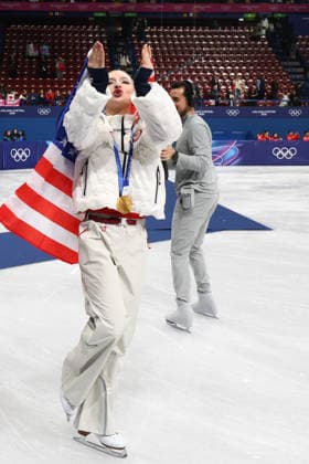 February 8, 2026, Milan, Lombardy, Italy: AMBER GLENN of Team USA celebrates winning the gold medal during the Victory Ceremony of the Figure skating, Eiskunstlauf Team Event at the Milano Cortina 2026 Winter Olympic Games, Olympische Spiele, Olympia, OS Milan Italy - ZUMAc179 20260208_oly_c179_116 Copyright: xMickaelxChavetx