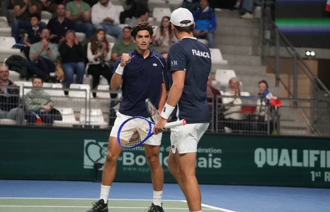 TENNIS - DAVIS CUP 2026 - FRANCE v SLOVAKIA Pierre - Hugues Herbert and Benjamin Bonzi of Frenchvduring the Davis Cup 2026, Qualifiers tennis event on 8 February 2026 at Le Chaudron in Le Portel, France - Photo Laurent Lairys Le PortelFrance  Copyright: xLaurentxLairysx