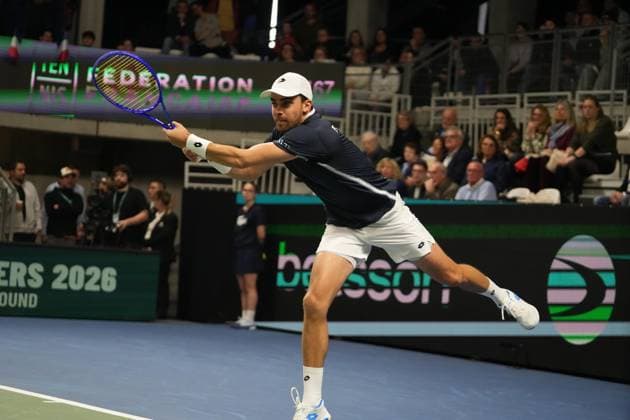 TENNIS - DAVIS CUP 2026 - FRANCE v SLOVAKIA Benjamin Bonzi of French during the Davis Cup 2026, Qualifiers tennis event on 8 February 2026 at Le Chaudron in Le Portel, France - Photo Laurent Lairys Le PortelFrance  Copyright: xLaurentxLairysx