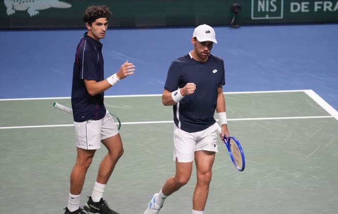TENNIS - DAVIS CUP 2026 - FRANCE v SLOVAKIA Pierre - Hugues Herbert and Benjamin Bonzi of Frenchvduring the Davis Cup 2026, Qualifiers tennis event on 8 February 2026 at Le Chaudron in Le Portel, France - Photo Laurent Lairys Le PortelFrance  Copyright: xLaurentxLairysx