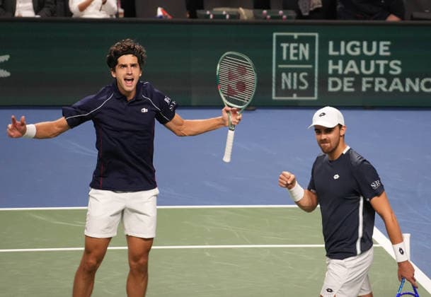 TENNIS - DAVIS CUP 2026 - FRANCE v SLOVAKIA Pierre - Hugues Herbert and Benjamin Bonzi of Frenchvduring the Davis Cup 2026, Qualifiers tennis event on 8 February 2026 at Le Chaudron in Le Portel, France - Photo Laurent Lairys Le PortelFrance  Copyright: xLaurentxLairysx