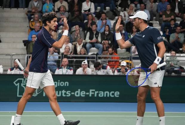 February 8, 2026, Le Portel, Bretagne, France: Pierre - Hugues Herbert and Benjamin Bonzi of Frenchvduring the Davis Cup 2026, Qualifiers tennis event on 8 February 2026 at Le Chaudron in Le Portel, France - Photo TENNIS - DAVIS CUP 2026 - FRANCE V SLOVAKIA  - ZUMAl193 20260208_zsp_l193_125 Copyright: xLaurentxLairysx