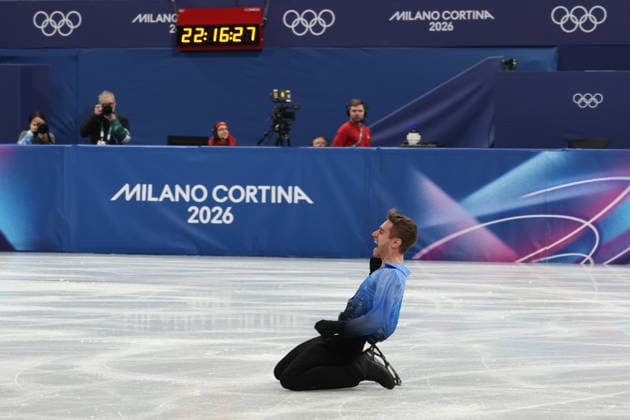 February 8, 2026, Milan, Lombardy, Italy: MATTEO RIZZO of Team Italy exults after performing in the Men s Single Skating Free Program of the Figure skating, Eiskunstlauf Team Event at the Milano Cortina 2026 Winter Olympic Games, Olympische Spiele, Olympia, OS Olympics 2026: Milano Cortina: Figure Skating Team Event  - ZUMAc179 20260208_oly_c179_183 Copyright: xMickaelxChavetx