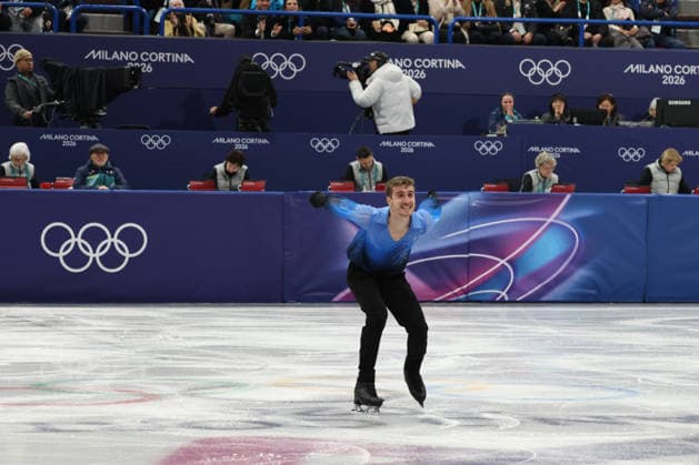 February 8, 2026, Milan, Lombardy, Italy: MATTEO RIZZO of Team Italy reacts after performing in the Men s Single Skating Free Program of the Figure skating, Eiskunstlauf Team Event at the Milano Cortina 2026 Winter Olympic Games, Olympische Spiele, Olympia, OS Milan Italy - ZUMAc179 20260208_oly_c179_196 Copyright: xMickaelxChavetx