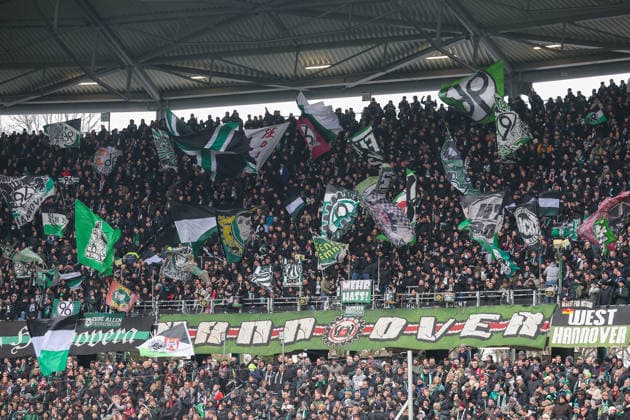 2 Bundesliga Hannover 96 Holstein Kiel on 08 02 2026 at the Heinz von Heiden Arena in Hannover The Hannover 96 fans wave flags in the north curve MH