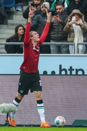 2 Bundesliga Hannover 96 Holstein Kiel on 08 02 2026 at Heinz von Heiden Arena in Hannover Cheering, goal celebration, goal scorer Stefan Teitur Thordarson Hannover cheers after his goal for 3 to 1 MH