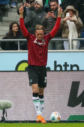 2 Bundesliga Hannover 96 Holstein Kiel on 08 02 2026 at Heinz von Heiden Arena in Hannover Cheering, goal celebration, goal scorer Stefan Teitur Thordarson Hannover celebrates after his goal for 3 to 1 MH