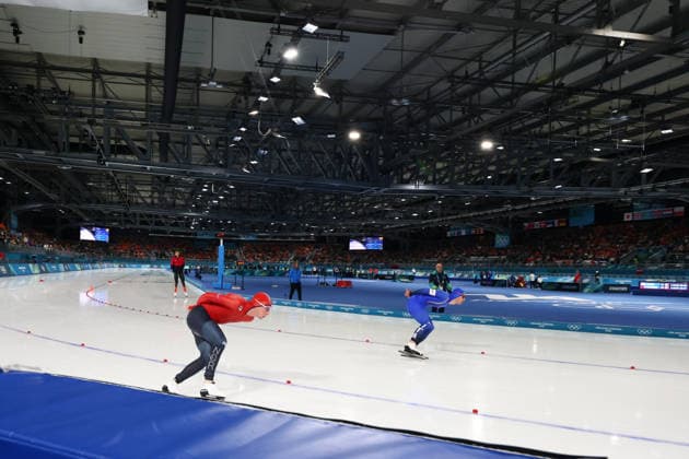 February 8, 2026, Rho, Lombardy, Italy: RICCARDO LORELLO of France and PEDER KONGSHAUG of Norway in the Men s Speed skating, Eisschnelllauf 5000m at the Milano Cortina 2026 Winter Olympic Games, Olympische Spiele, Olympia, OS Rho Italy - ZUMAc179 20260208_oly_c179_278 Copyright: xMickaelxChavetx