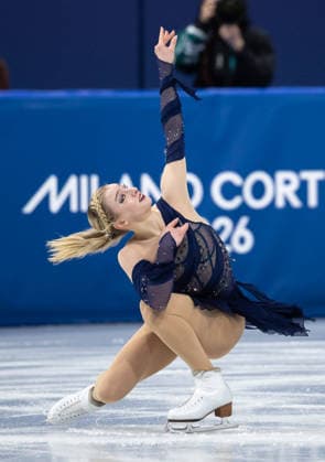 February 8, 2026, Cortina D ampezzo, Belluno, Italy: American Amber Glenn (4) (USA) performs in the Women Single Free Skating during the 2026 Winter Olympics at the Milano Ice Skating Arena on Sunday in Cortina d Ampezzo. Olympics 2026: Milano Cortina: Figure skating, Eiskunstlauf Team Women  - ZUMAj89_ 20260208_oly_j89_030 Copyright: xPaulxKitagakixJr.x