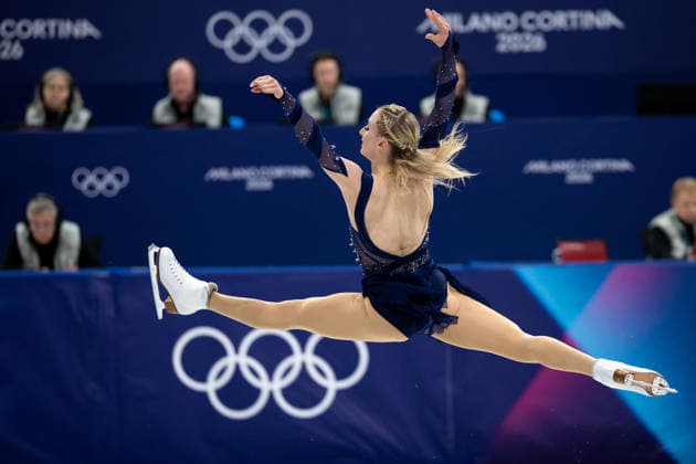 February 8, 2026, Cortina D ampezzo, Belluno, Italy: American Amber Glenn (4) (USA) performs in the Women Single Free Skating during the 2026 Winter Olympics at the Milano Ice Skating Arena on Sunday in Cortina d Ampezzo. Olympics 2026: Milano Cortina: Figure skating, Eiskunstlauf Team Women  - ZUMAj89_ 20260208_oly_j89_032 Copyright: xPaulxKitagakixJr.x