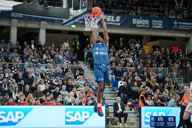 Basketball easyCredit BBL, 19 Matchday, MLP Academics Heidelberg FC Bayern Munich Basketball on 08 02 2026 in Heidelberg SNP Dome , Germany, Season 2025 2026 DJ Horne 0, MLP to Dunk Heidelberg SNP Dome Germany Copyright: xChristophxKinzingerx