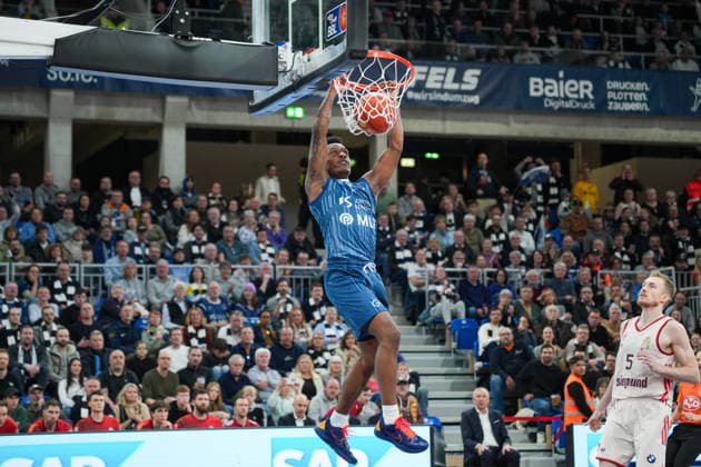 Basketball easyCredit BBL, 19 Matchday, MLP Academics Heidelberg FC Bayern Munich Basketball on 08 02 2026 in Heidelberg SNP Dome , Germany, Season 2025 2026 DJ Horne 0, MLP to Dunk Heidelberg SNP Dome Germany Copyright: xChristophxKinzingerx