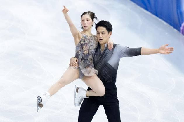 Milan Cortina Olympics: Figure skating, Eiskunstlauf Riku Miura (L) and Ryuichi Kihara of Japan perform in the pairs free program during the figure skating team event at the Milan Cortina Olympics at Milano Ice Skating Arena in Milan on Feb. 8, 2026.  A14AA0005258539P