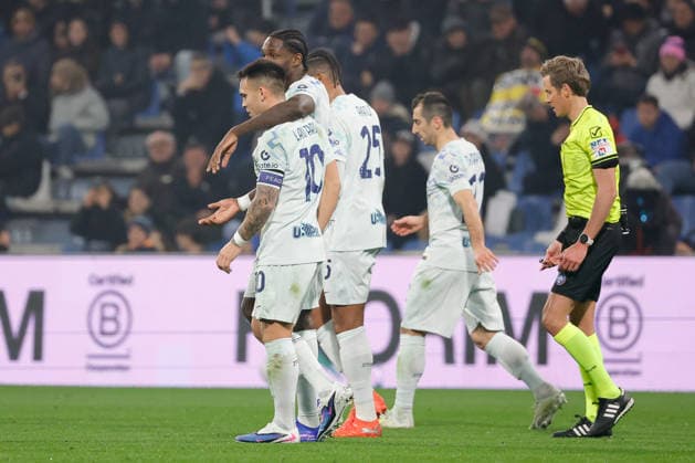 February 8, 2026, Reggio Emilia, Italy: Marcus Thuram of FC Inter celebrates with Lautaro Martinez of FC Inter after scoring goal during the Italian Serie A soccer match between US Sassuolo Calcio and FC Inter at Mapei Stadium - CittÃ del Tricolore. Final score; US Sassuolo Calcio 0:5 FC Inter US Sassuolo Calcio Vs FC Inter In Reggio Emilia, Italy - 08 Feb 2026  - ZUMAs197 20260208_aaa_s197_484 Copyright: xEmanuelexPennacchiox