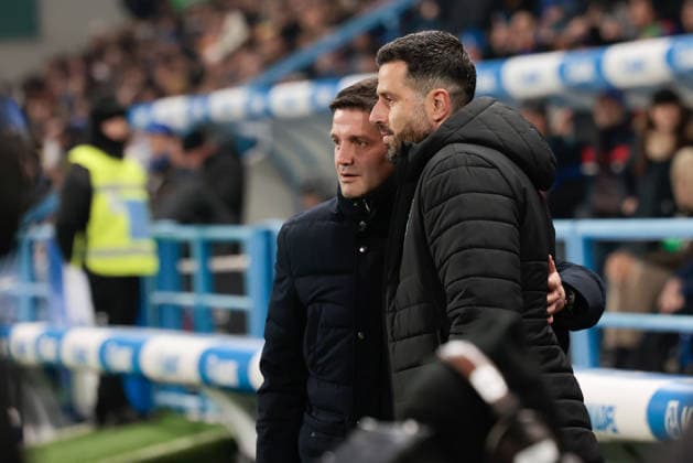 February 8, 2026, Reggio Emilia, Italy: Cristian Chivu head coach of FC Inter and Fabio Grosso Head Coach of US Sassuolo Calcio seen during the Italian Serie A soccer match between US Sassuolo Calcio and FC Inter at Mapei Stadium - CittÃ del Tricolore. Final score; US Sassuolo Calcio 0:5 FC Inter US Sassuolo Calcio Vs FC Inter In Reggio Emilia, Italy - 08 Feb 2026  - ZUMAs197 20260208_aaa_s197_502 Copyright: xEmanuelexPennacchiox