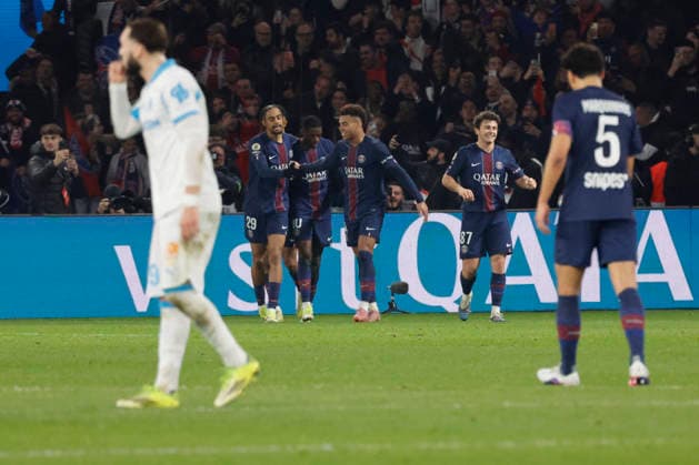 French League One - PSG vs OM PSG’s joy after Ousmane Dembele scores the 2-0 goal during the 2025-26 French soccer League One game, PSG vs OM in Parc des Princes Stadium, Paris, France on February 8th 2026. Photo by Henri Szwarc ABACAPRESS.COM Paris France  Copyright: xSzwarcxHenri ABACAx