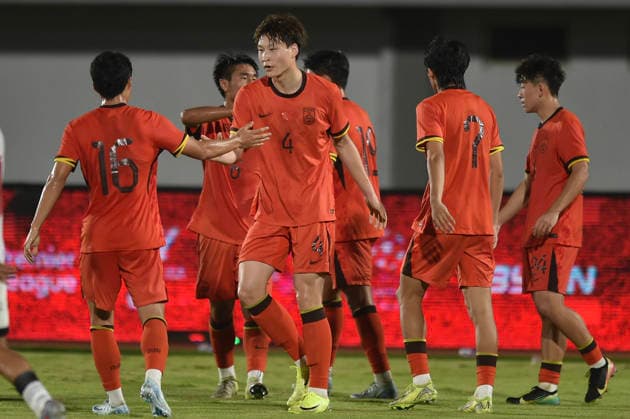 (260209) -- TANGERANG. Feb. 9, 2026 -- Zhang Bolin (front R) of China celebrates his goal with his team during the U17, U 17 International Friendly, Länderspiel, Nationalmannschaft Match between China and Indonesia in Tangerang, Indonesia on Feb. 8, 2026. ) (SP)INDONESIA-TANGERANG-FOOTBALL-U17 INTERNATIONAL FRIENDLY MATCH-CHINA VS INDONESIA VerixSanovri 
