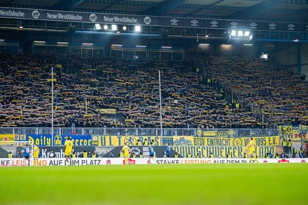 08 02 2026 Soccer, 2025 2026, 2 Bundesliga, 21 Matchday, DSC Arminia Bielefeld Eintracht Braunschweig Fans Braunschweig DFL REGULATIONS PROHIBIT ANY USE OF PHOTOGRAPHS AS IMAGE SEQUENCES AND OR QUASI VIDEO