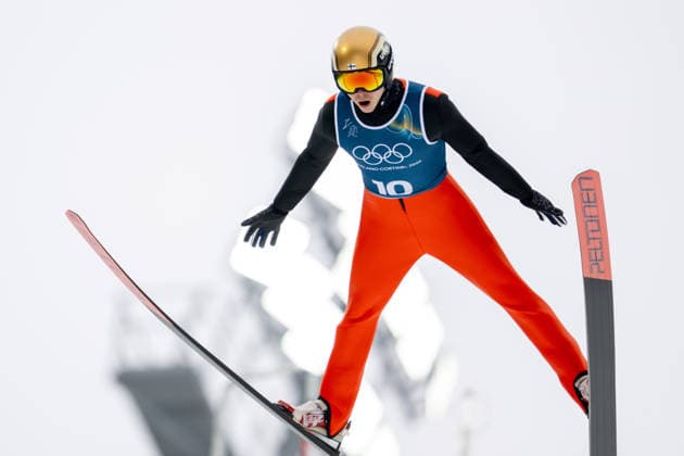 OLYMPICS - Winter Olympic Games, Olympische Spiele, Olympia, OS Milano Cortina 2026 VAL DI FIEMME,ITALY,09.FEB.26 - OLYMPICS, NORDIC SKIING, NORDIC COMBINED, Ski jumping, Skispringen, Ski, nordisch Winter Olympic Games Milano Cortina 2026, normal hill, training, men. Image shows Wille Karhumaa (FIN).  GEPAxpictures xOliverxLerch