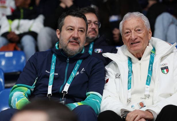 Olympics Milan Cortina 2026 Curling Italy vs United States, Matteo Salvini, Luciano Buonfiglio, Cortina d Ampezzo, Italy, February 9, 2026. Photo Felice Calabro  Copyright: xFelicexCalabro x xipa-agency.netx xFELICExCALABRO x IPA_Agency_IPA71171143