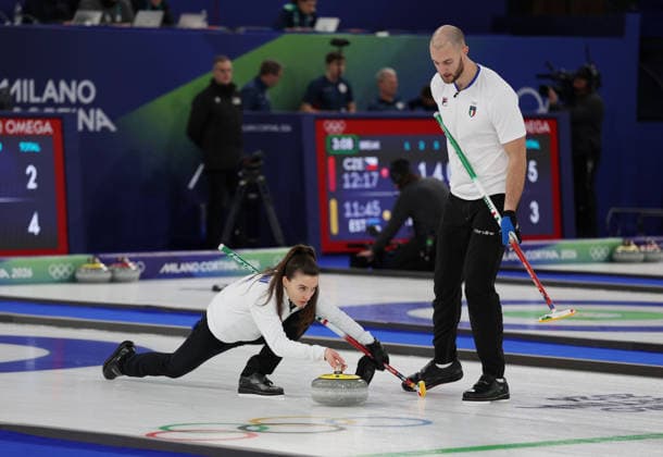 Olympics Milan Cortina 2026 Curling Italy vs United States, Amos Mosaner, Stefania Costantini (ITA), Cortina d Ampezzo, Italy, February 9, 2026. Photo Felice Calabro  Copyright: xFelicexCalabro x xipa-agency.netx xFELICExCALABRO x IPA_Agency_IPA71171173