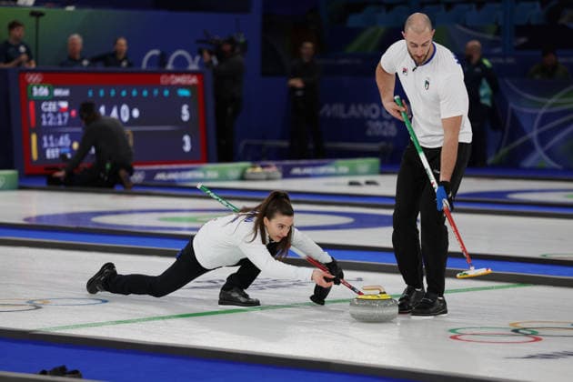 Olympics Milan Cortina 2026 Curling Italy vs United States, Amos Mosaner, Stefania Costantini (ITA), Cortina d Ampezzo, Italy, February 9, 2026. Photo Felice Calabro  Copyright: xFelicexCalabro x xipa-agency.netx xFELICExCALABRO x IPA_Agency_IPA71171178