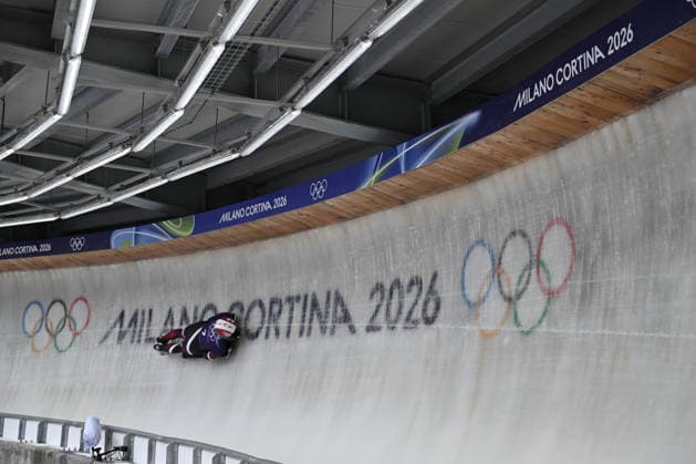February 9, 2026, Cortina, Veneto, Italy: Indriksons Emils from Latvia during the Winter Olympic Games, Olympische Spiele, Olympia, OS Milano Cortina 2026, in Cortina Sliding Centre , on February 9 2026, in Cortina, Italy Cortina Italy - ZUMAm345 20260209_oly_m345_034 Copyright: xFedericoxManonix