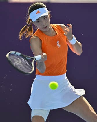 WTA, Tennis Damen QATAR TOTALENERGIES OPEN 2026-ROUND OF 64 Xinyu Wang of China competes in her round of 64 match against Emiliana Arango of Colombia during the WTA Qatar TotalEnergies Open 2026 tennis tournament at the Khalifa International Tennis Complex in Doha, Qatar, on February 9, 2026. ¨ DOHA Qatar Copyright: xNOUSHADx