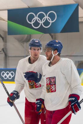 From left Czech Martin Necas, David Pastrnak in action during the training session during the Milano Cortina 2026 Winter Olympic Games, Olympische Spiele, Olympia, OS in Milan, Italy, on February 9, 2026. (CTKxPhoto MichalxKamaryt) CTKPhotoP2026020905310  CTKPhotoP2026020905310