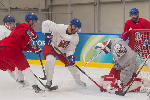 From left Czech Tomas Hertl, Lukas Dostal in action during the training session during the Milano Cortina 2026 Winter Olympic Games, Olympische Spiele, Olympia, OS in Milan, Italy, on February 9, 2026. (CTKxPhoto MichalxKamaryt) CTKPhotoP2026020905496  CTKPhotoP2026020905496