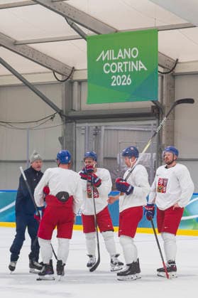 Czech Ice hockey, Eishockey players in action during the training session during the Milano Cortina 2026 Winter Olympic Games, Olympische Spiele, Olympia, OS in Milan, Italy, on February 9, 2026. (CTKxPhoto MichalxKamaryt) CTKPhotoP2026020905511  CTKPhotoP2026020905511