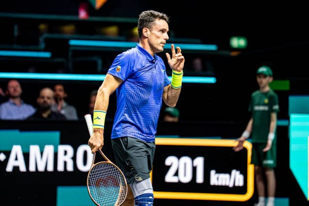 2026-02-09 ABN AMRO Open - Day One ROTTERDAM, NETHERLANDS - FEBRUARY 9: Roberto Bautista Agut competing during Day One of the ABN AMRO Open at Rotterdam Ahoy on February 9, 2026 in Rotterdam, Netherlands. (Photo by Gabriel Calvino Alonso BSR Agency) Rotterdam Netherlands Content not available for redistribution in The Netherlands directly or indirectly through any third parties. Copyright: xBSRxAgencyx
